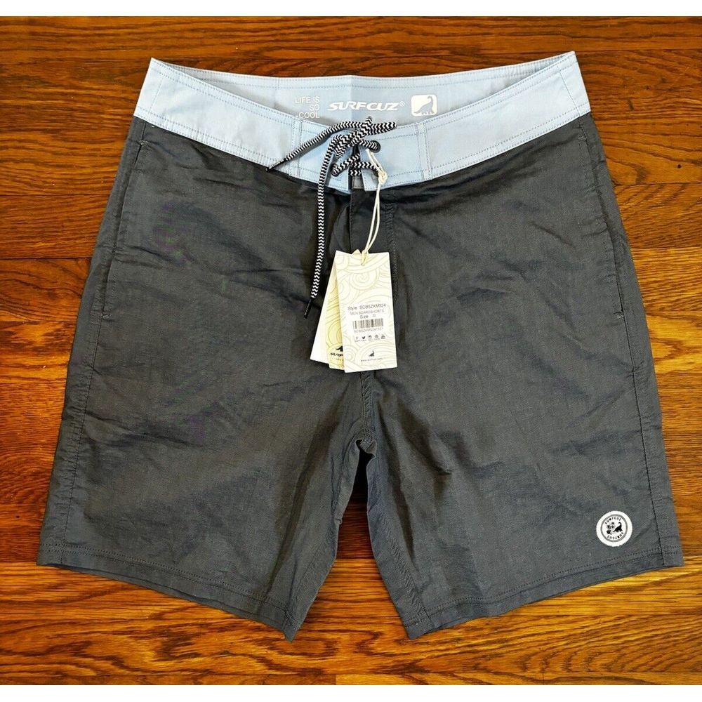 NWT SURF CUZ Board Shorts Mens 30 Beach Short 4-Way Stretch Swim Gray Baby Blue